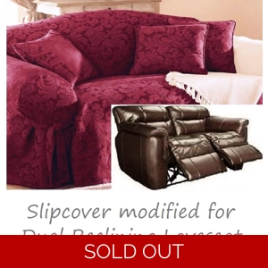 Dual Reclining LOVESEAT Slipcover Damask Burgundy Sure Fit Love Seat